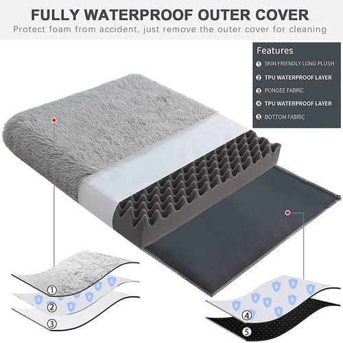 Plush Square Pet Bed Wave Memory Foam